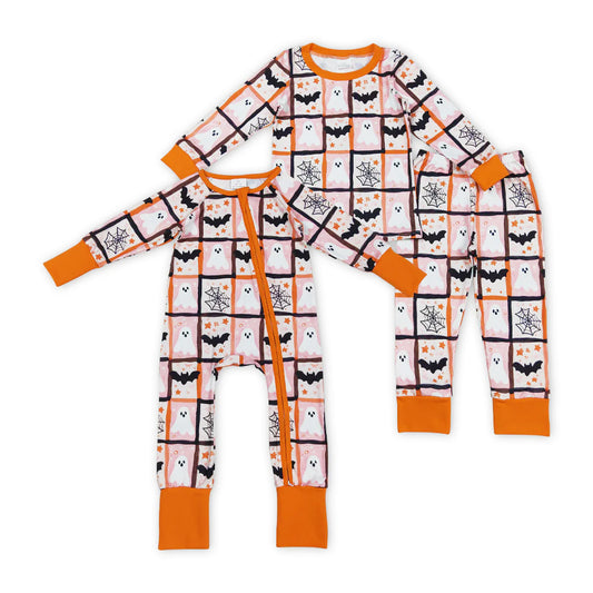 Bat Ghost Spiderwebs Spooky Girls Sibling Pajamas