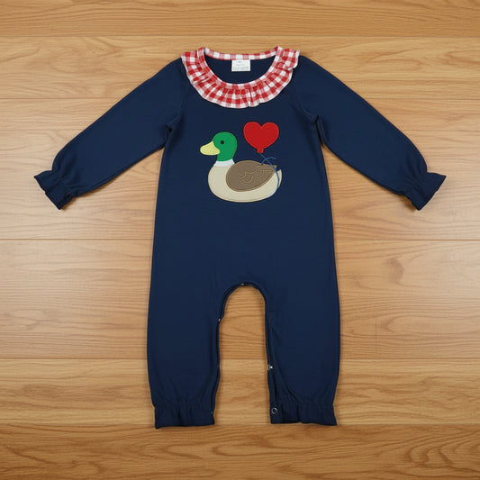 girl valentine duck embroidered navy romper