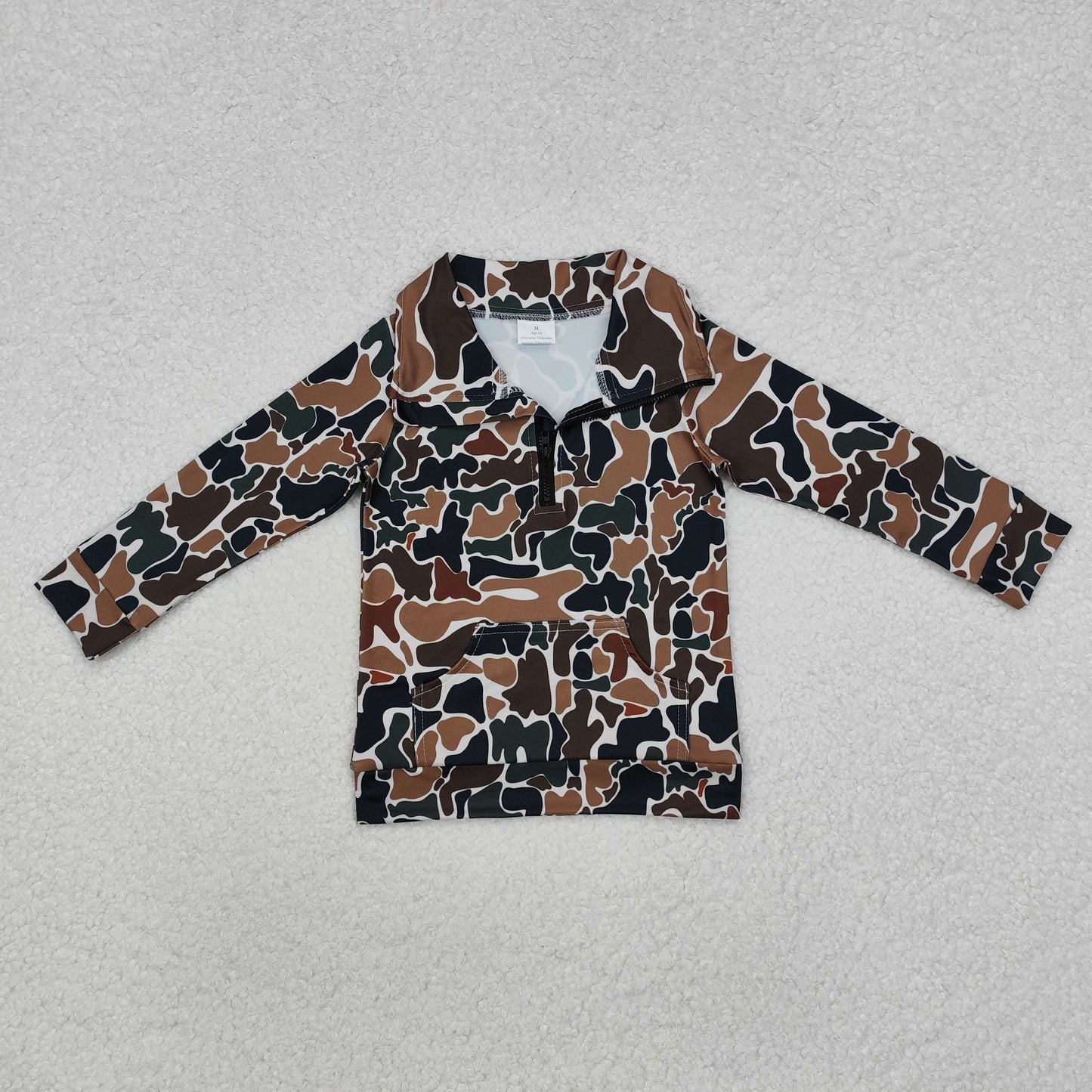 baby boy brown camo zip pullover with pocket