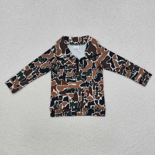 baby boy brown camo zip pullover with pocket