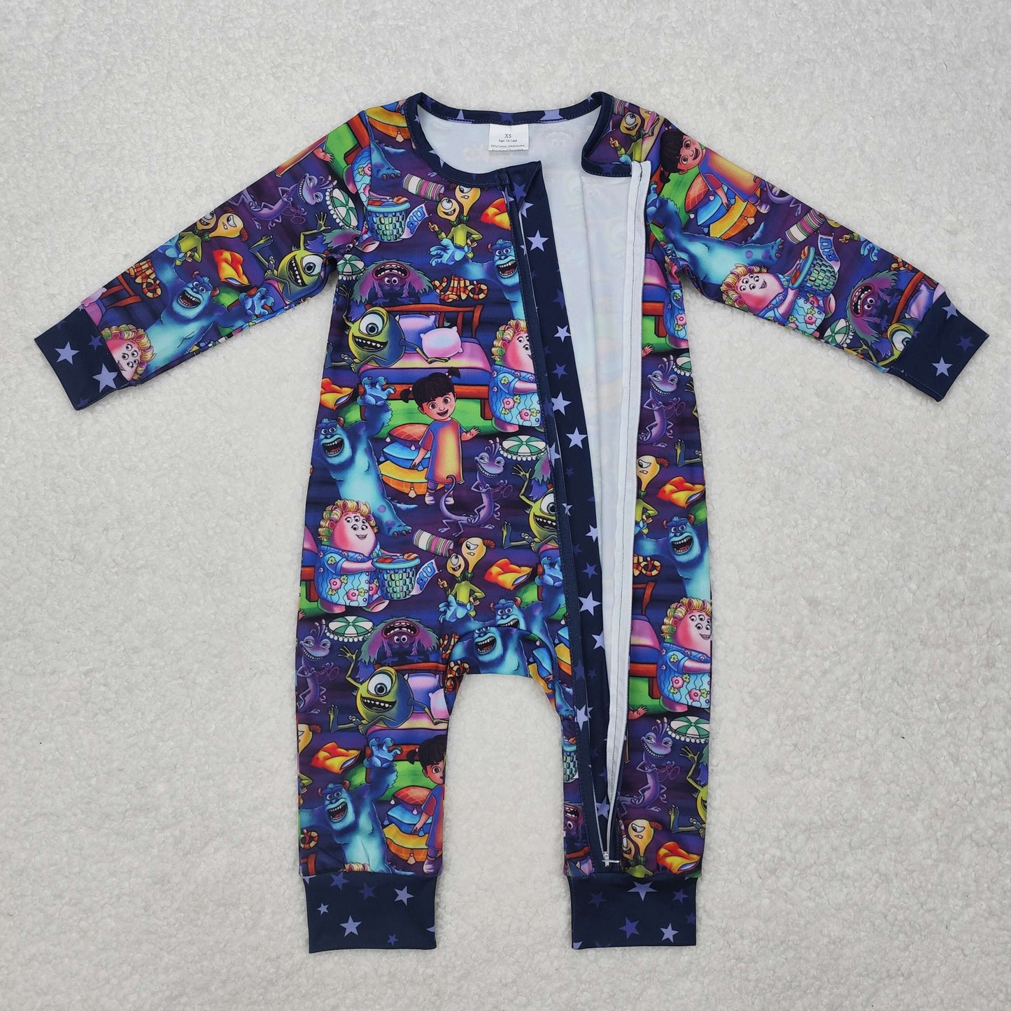 cartoon print long sleeve zip rompers baby clothes