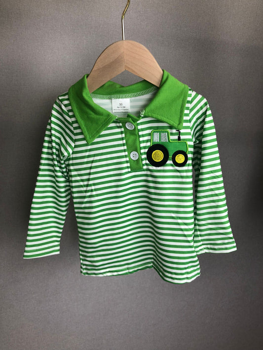 green stripe tractor boys polo top