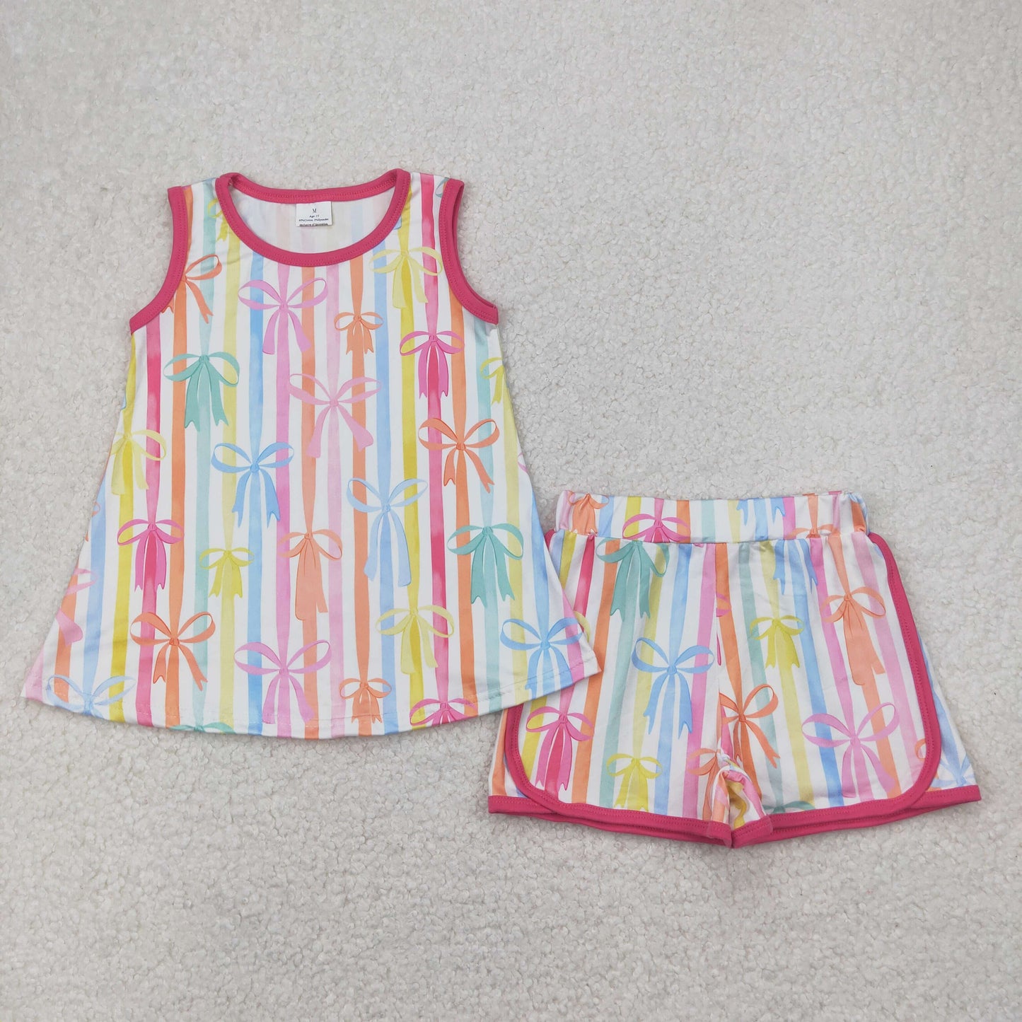 colorful striped bow tank top shorts set