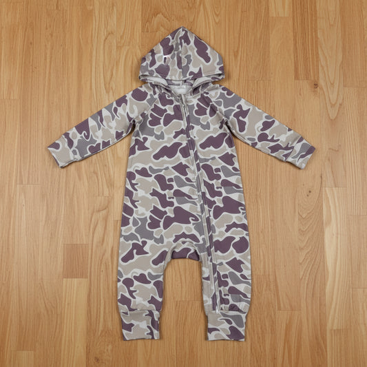 camo zip hooded romper