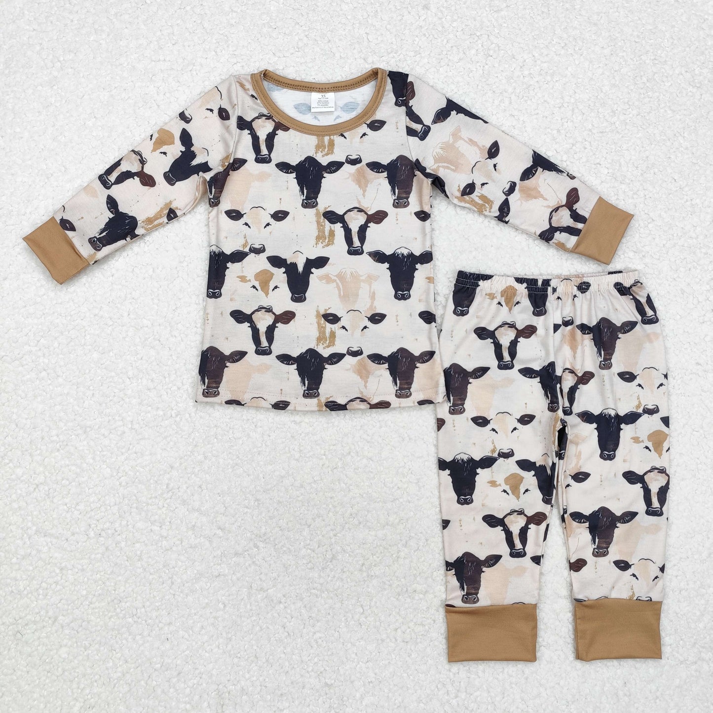 boy long sleeve cow print bamboo pajama set