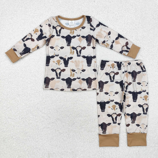 boy long sleeve cow print bamboo pajama set