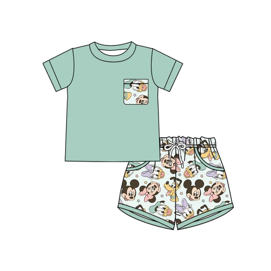 Split-CLOSE 25th April cartoon mouse boy shorts set