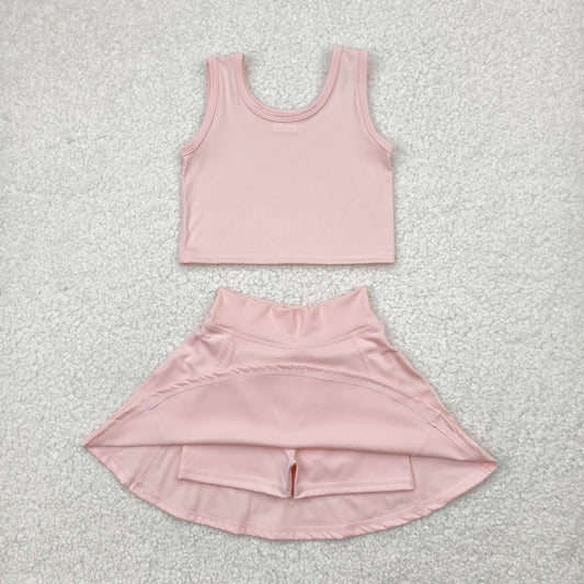 solid pale pinkish gray two pieces athletic skort dress set