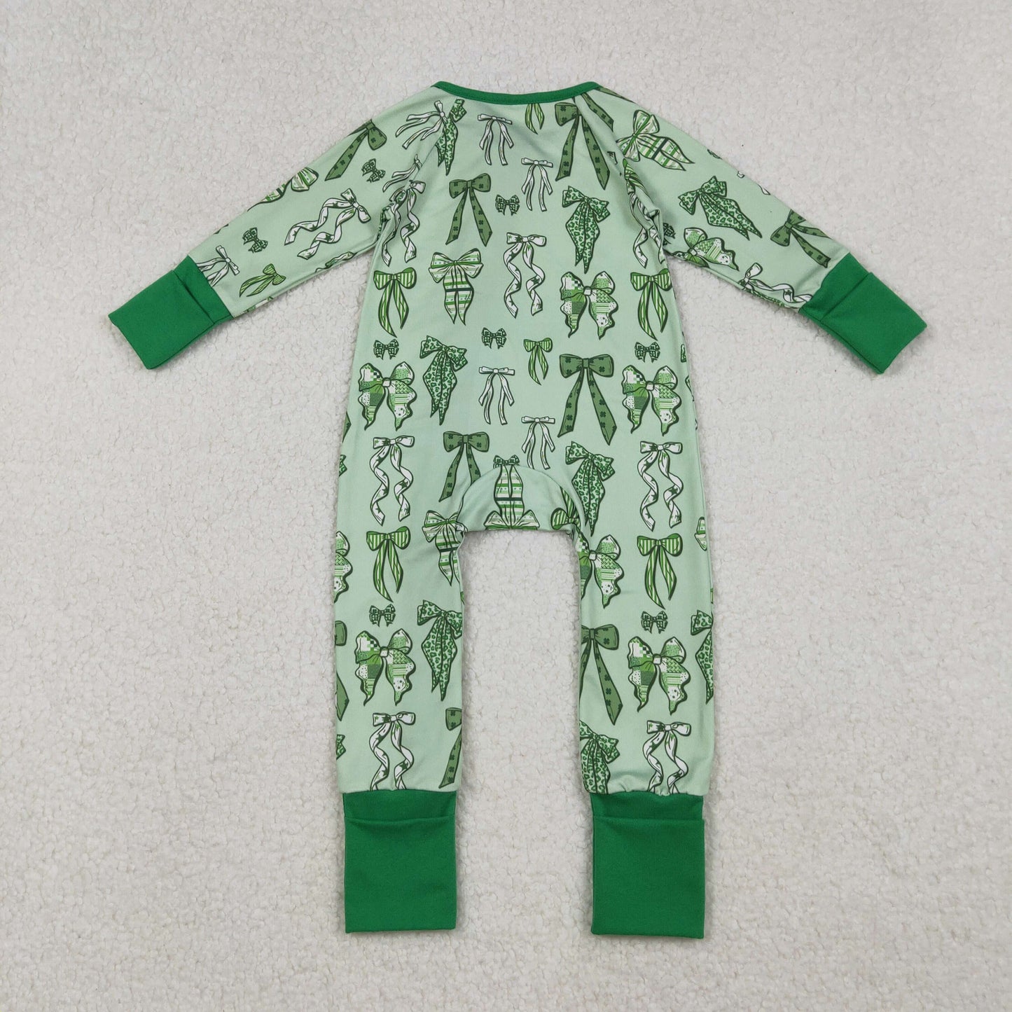 green bow coquette st patrick baby boy zipper sleeper