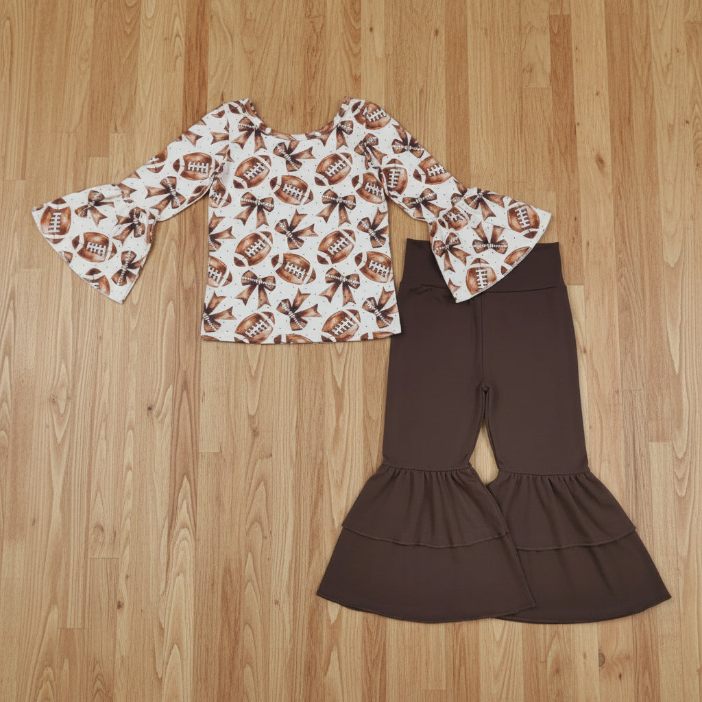 football shirt brown bell bottom set girls outfit