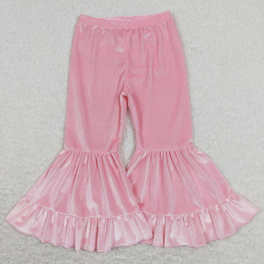 girl pink ruffle velvet pants