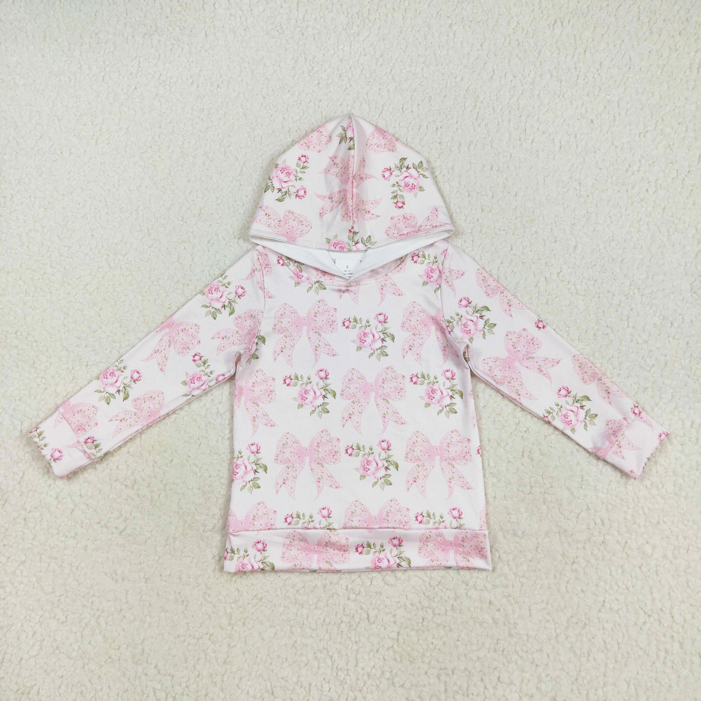long sleeve pink flower bow girls hoodie