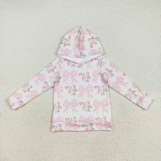 long sleeve pink flower bow girls hoodie