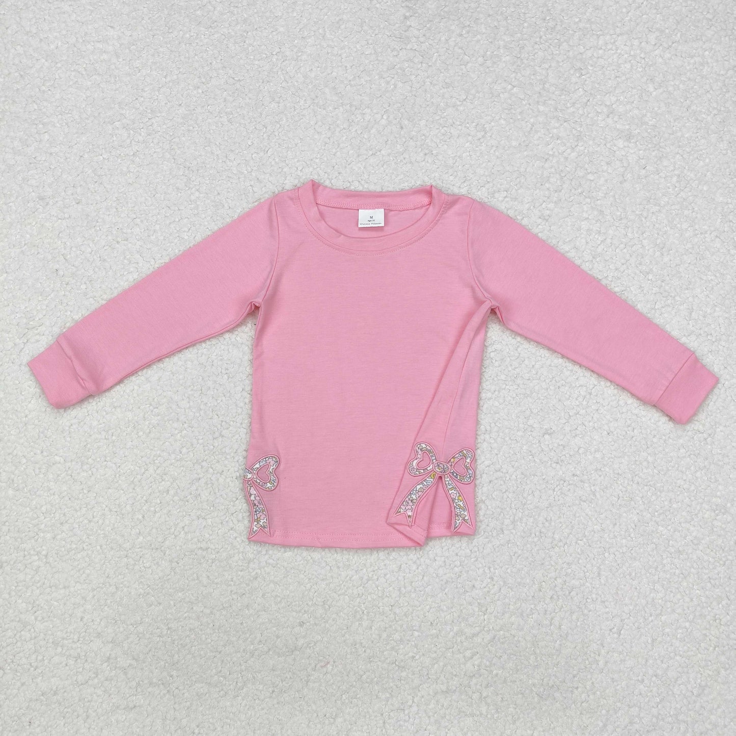 floral bows embroidered cotton pink shirt girls top