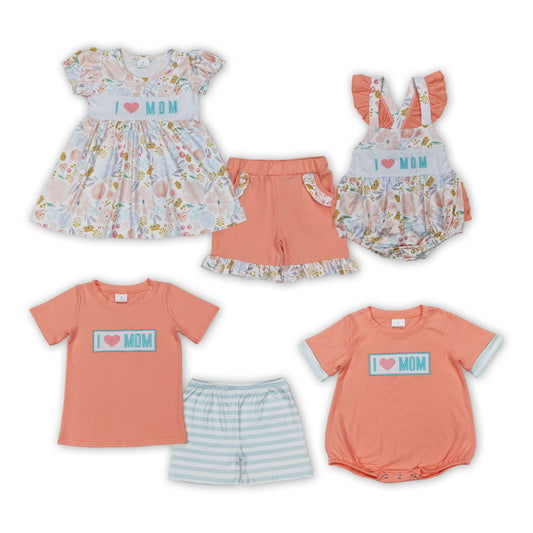 I Love Mom Embroidery Sibling Clothing