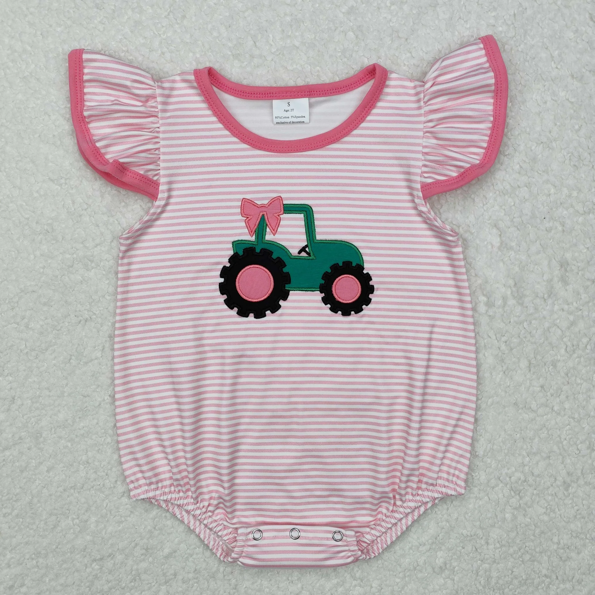 SR2432  USA Warehouse Embroidered Tractor Romper