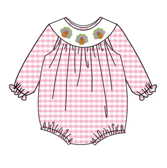 NO MOQ CLOSE 2025 3rd Sept pink plaid turkey print girl bubble