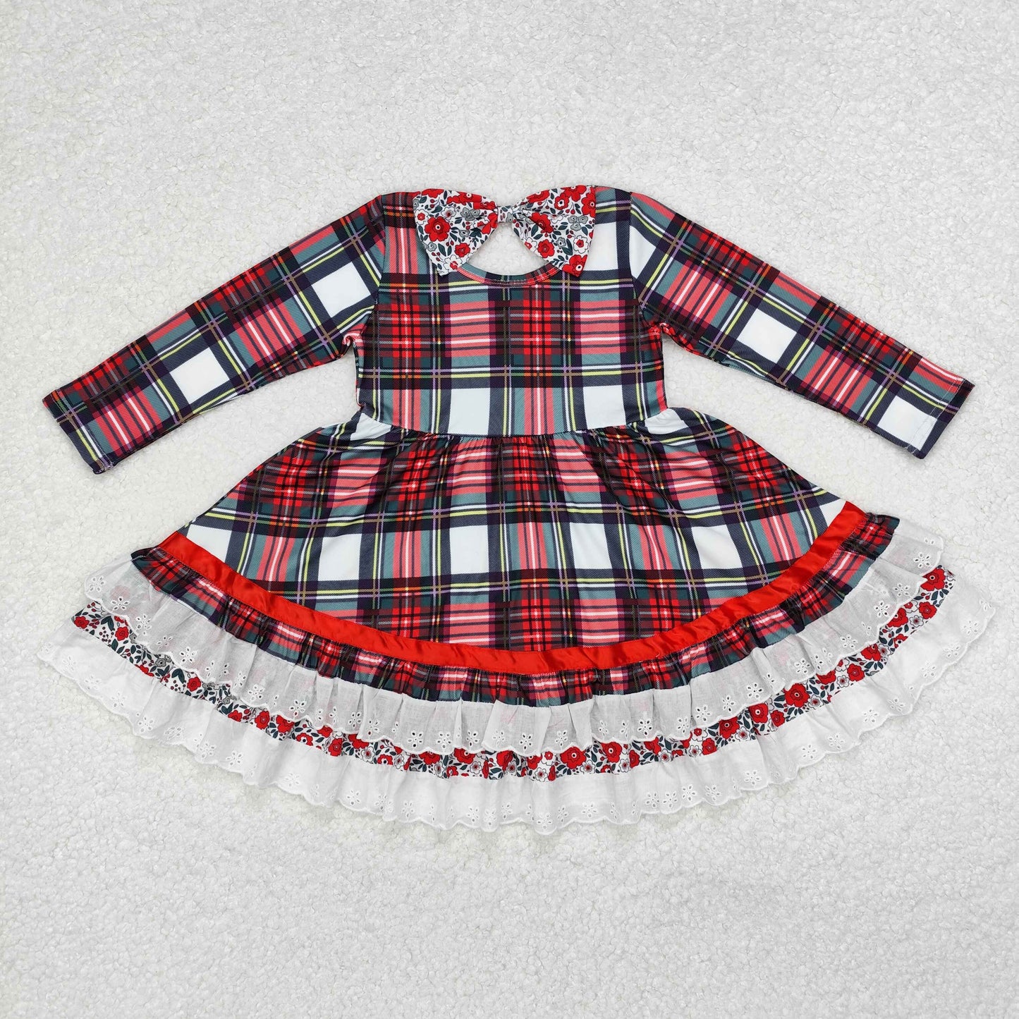 little girl christmas ruffle plaid twirl dress