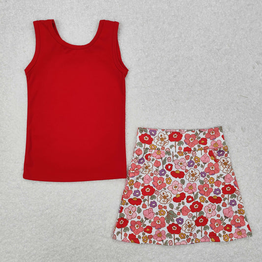 red flower athletic tank outfit girls clothes