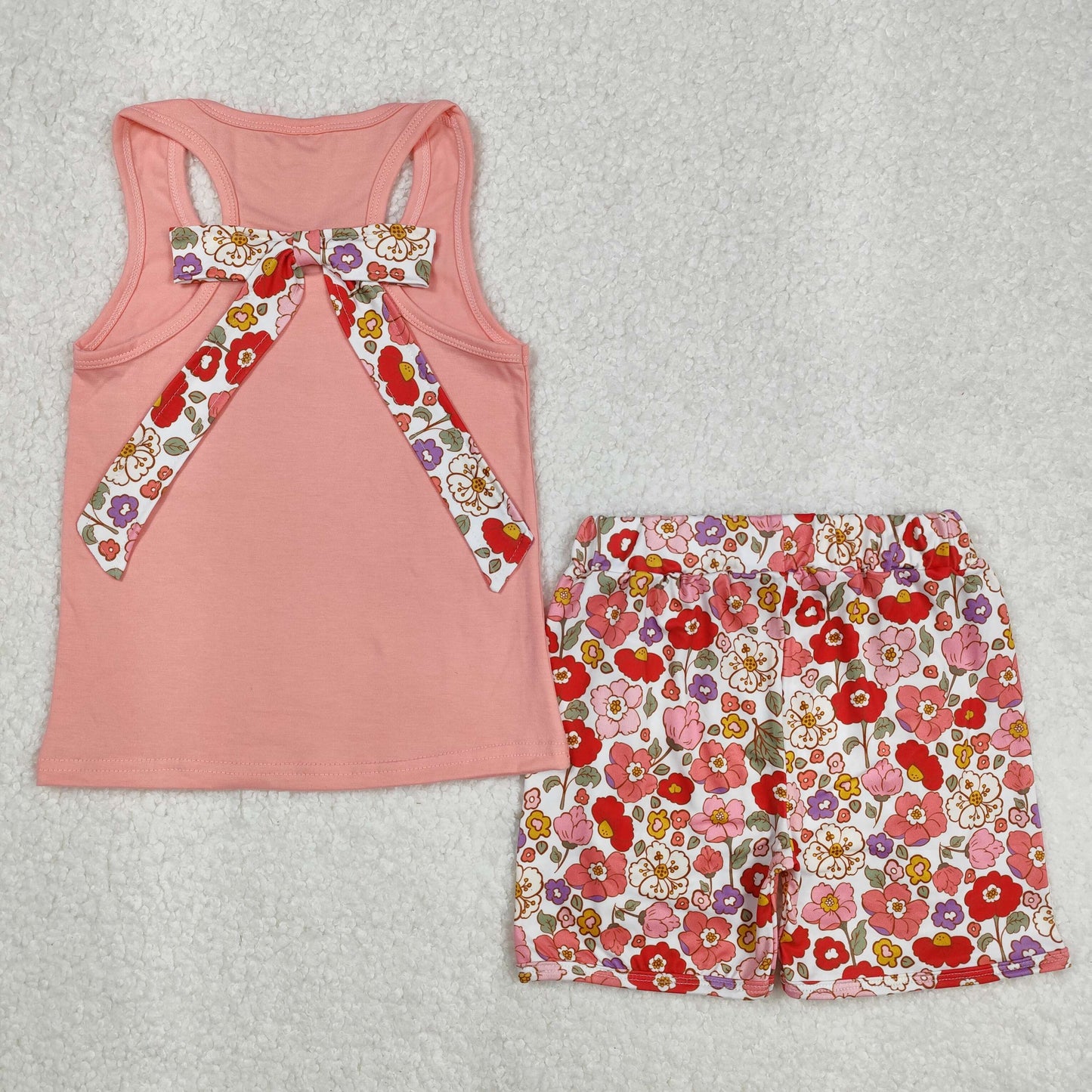 pink tank top floral shorts set