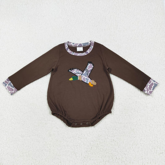 brown mallard embroidery romper