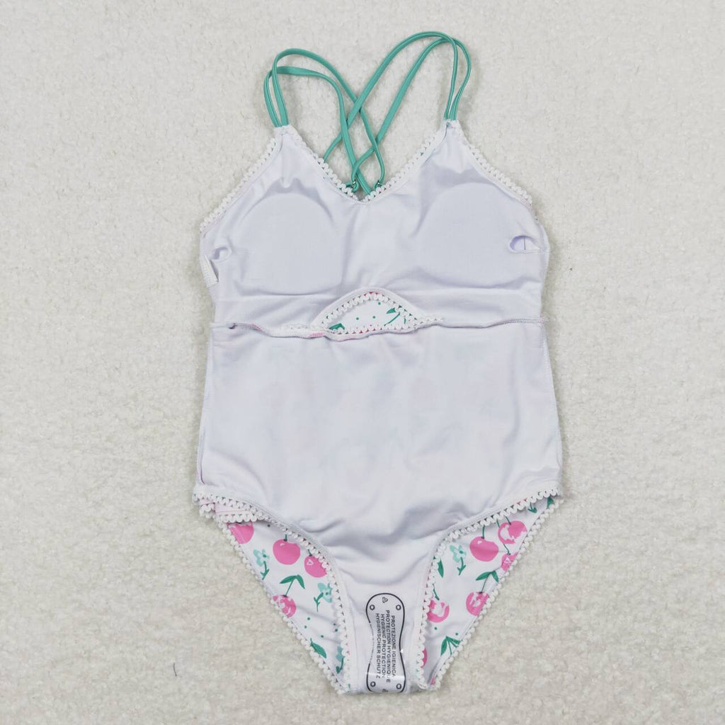 girl one piece swimsuit pink cherry swimwear