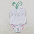 girl one piece swimsuit pink cherry swimwear
