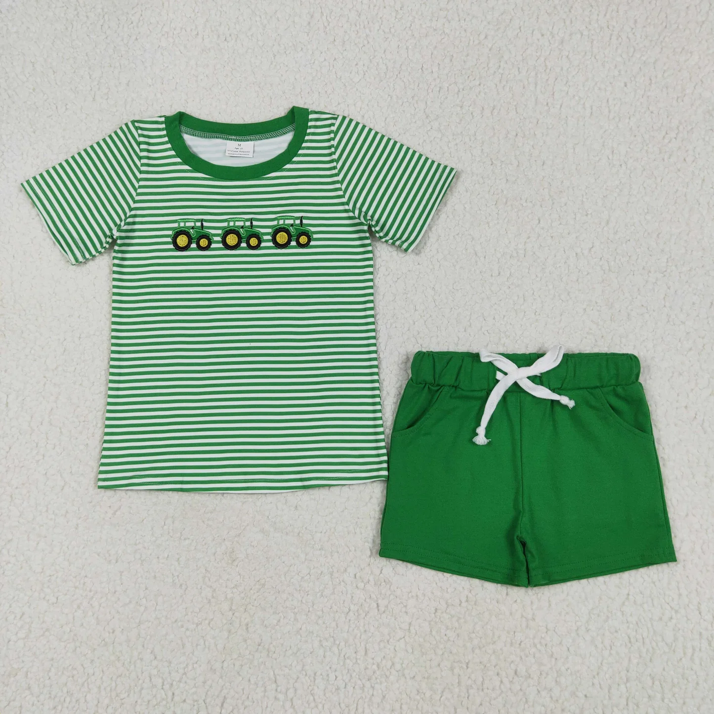 Tractor Embroidery Shorts Set Sibling Clothes
