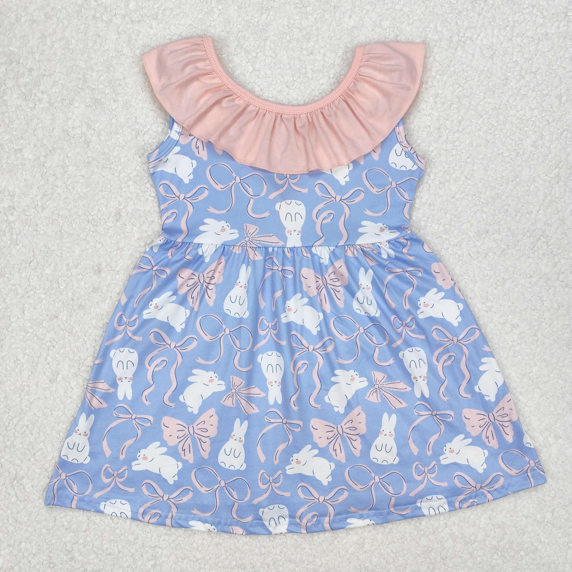 rabbit and bow print girl easter dress