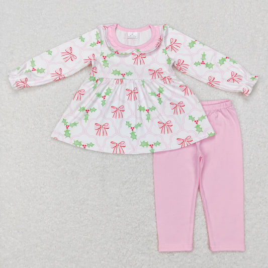 christmas bow pink legging set