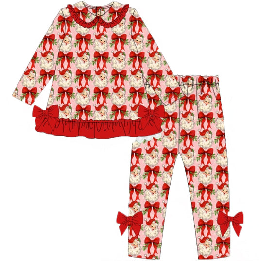 MOQ 5 TAT 6-8 weeks red bow with santa legging set