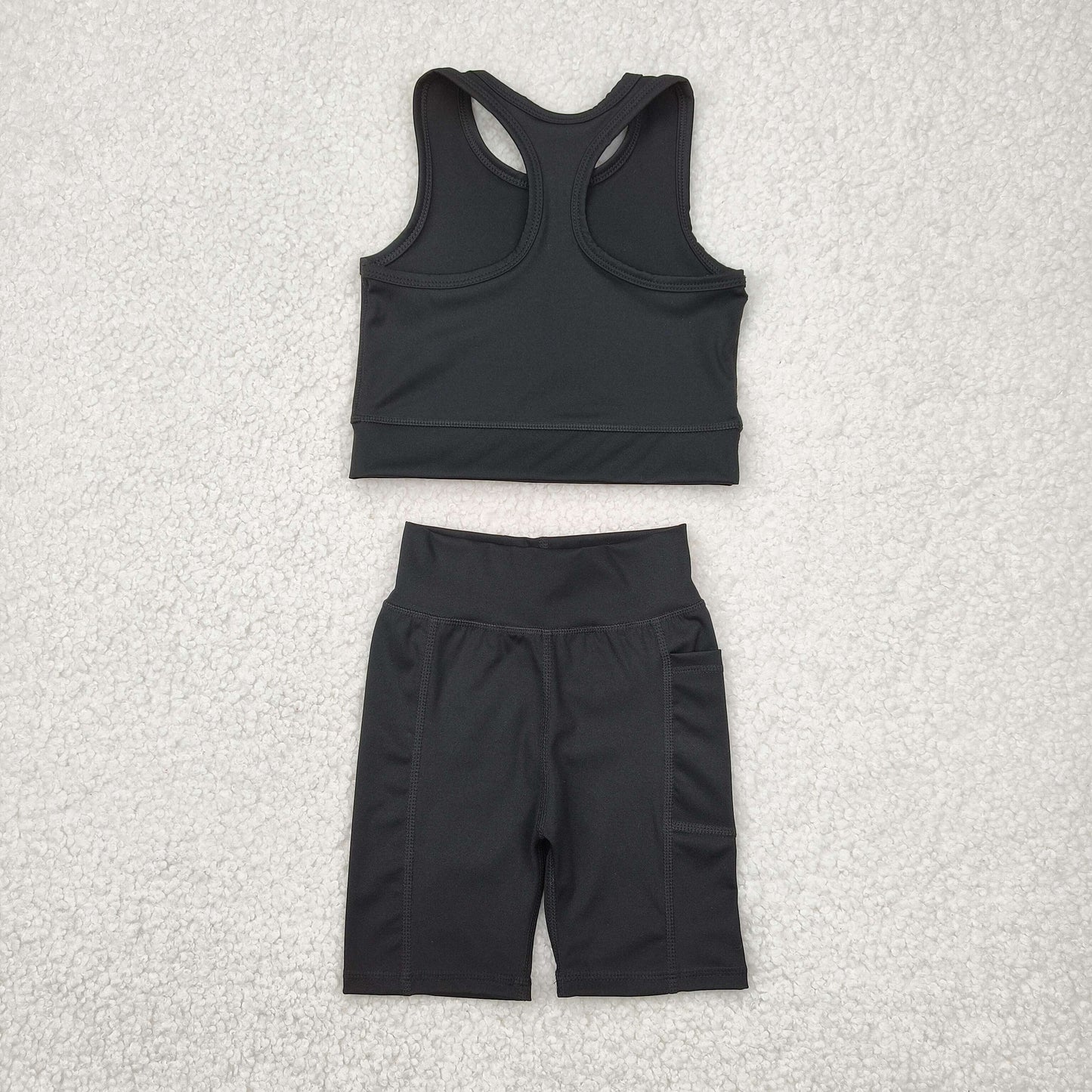 kids girl yoga suit solid black athletic tank shorts set