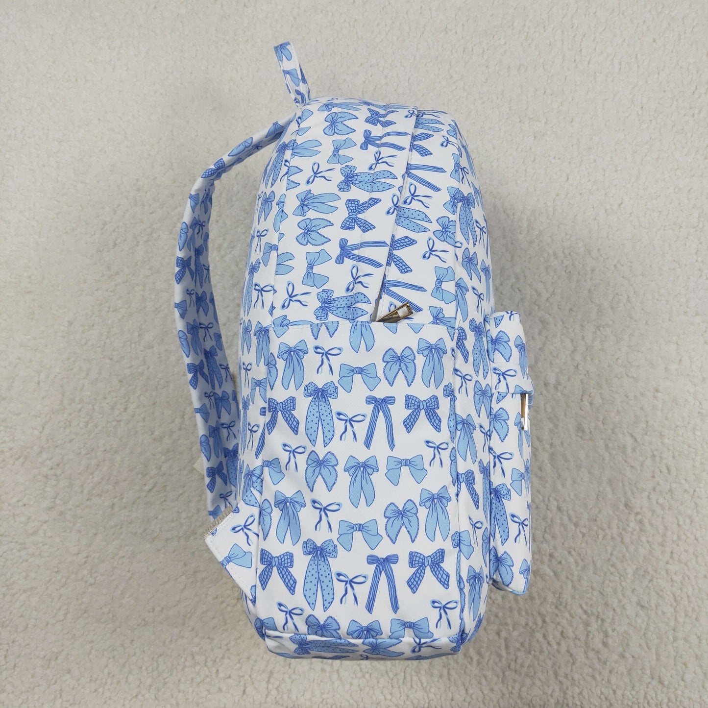 blue bow on white backpack children bags