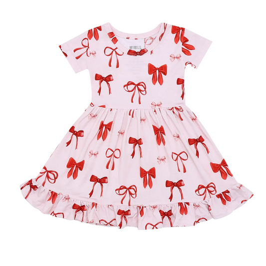 TAT 5-6 weeks MOQ 3 Crimson Bows Ruffled Dress