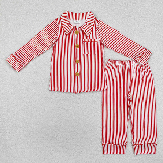 red stripes boys christmas button down pajama