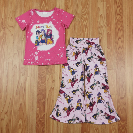 short sleeve kpop bell bottom pants set