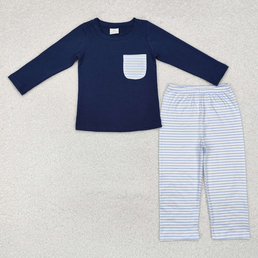 navy pocket shirt striped pants set boys clothes