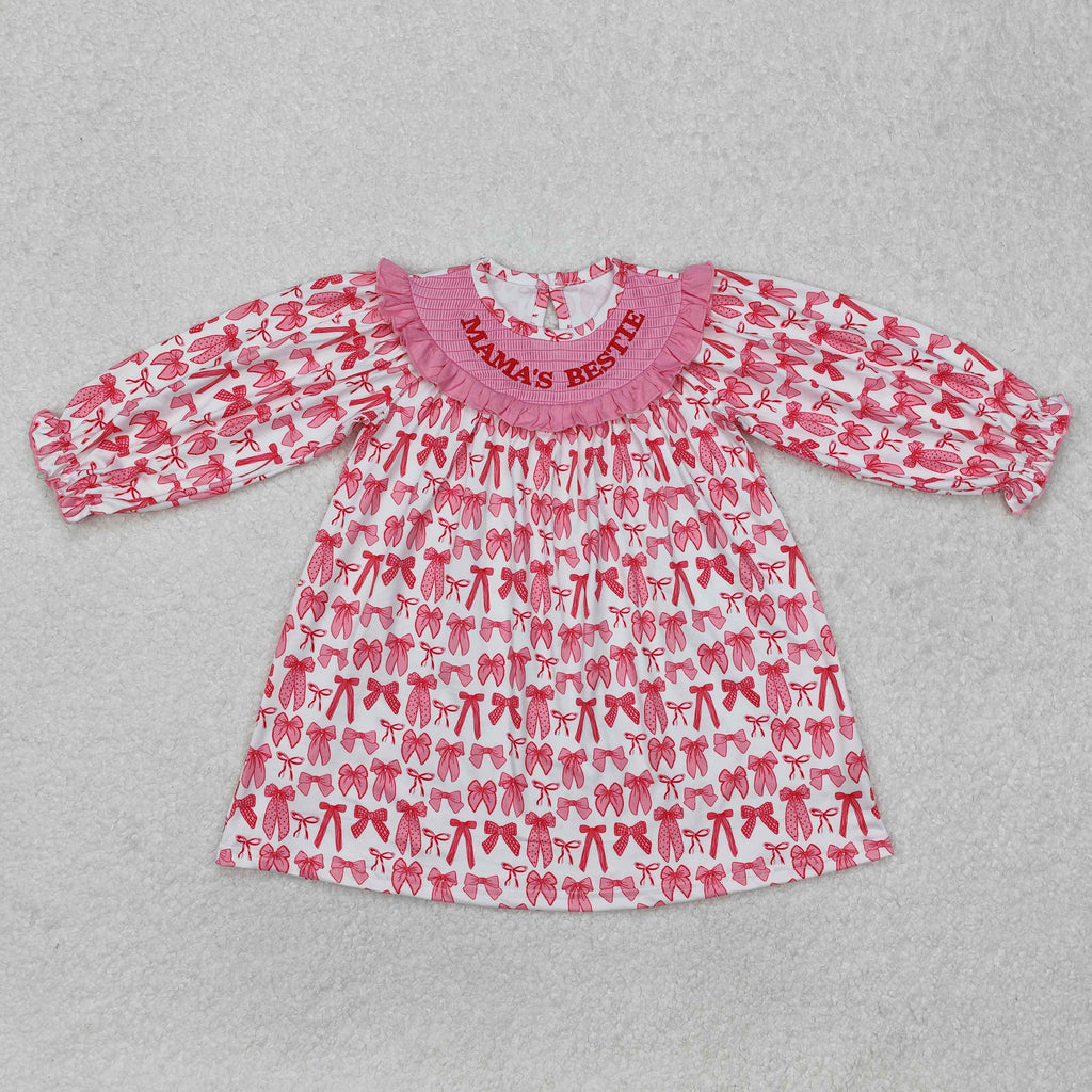 mama's bestie pink bow print embroidered dress