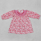 mama's bestie pink bow print embroidered dress