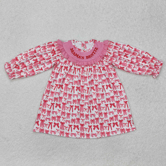 mama's bestie pink bow print embroidered dress