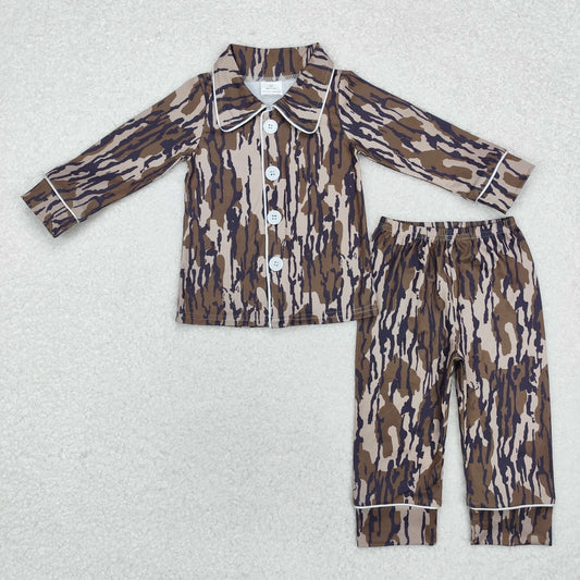 kids camo button up pajama outfit