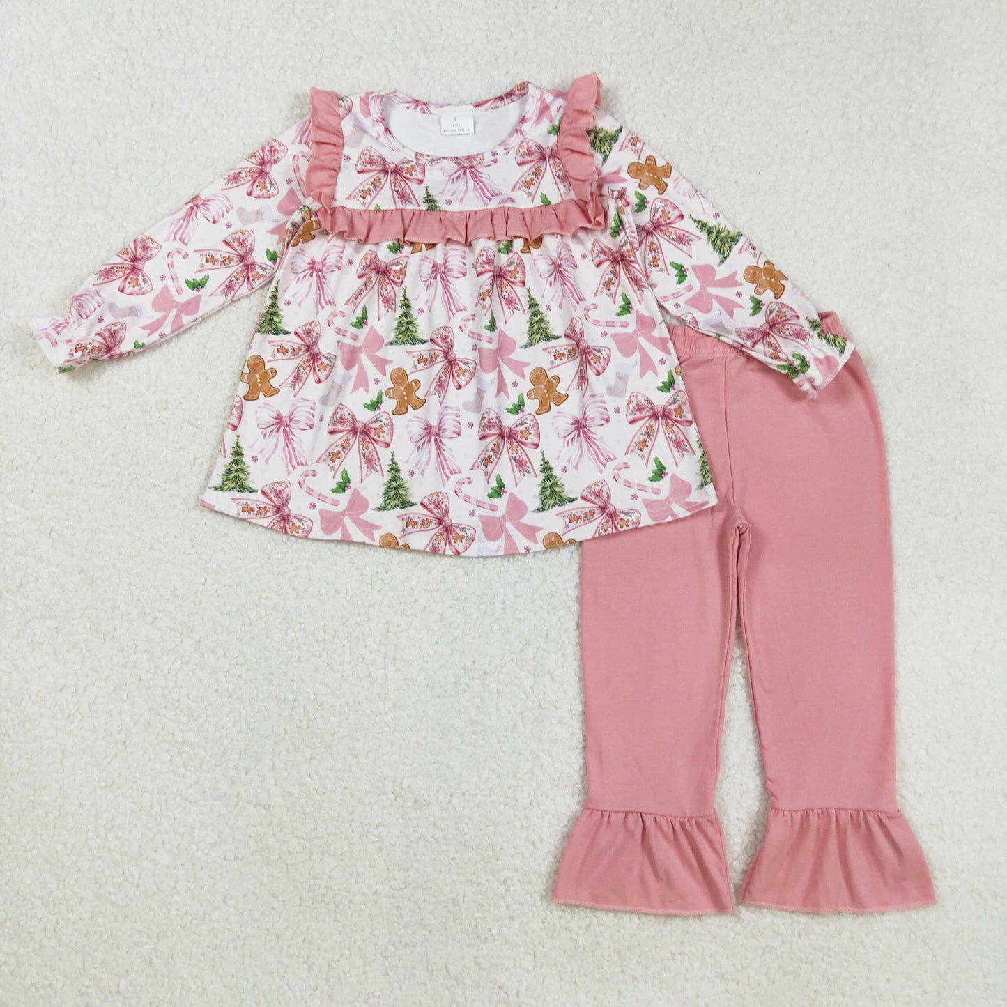 gingerbread bow coquette christmas girl pants set