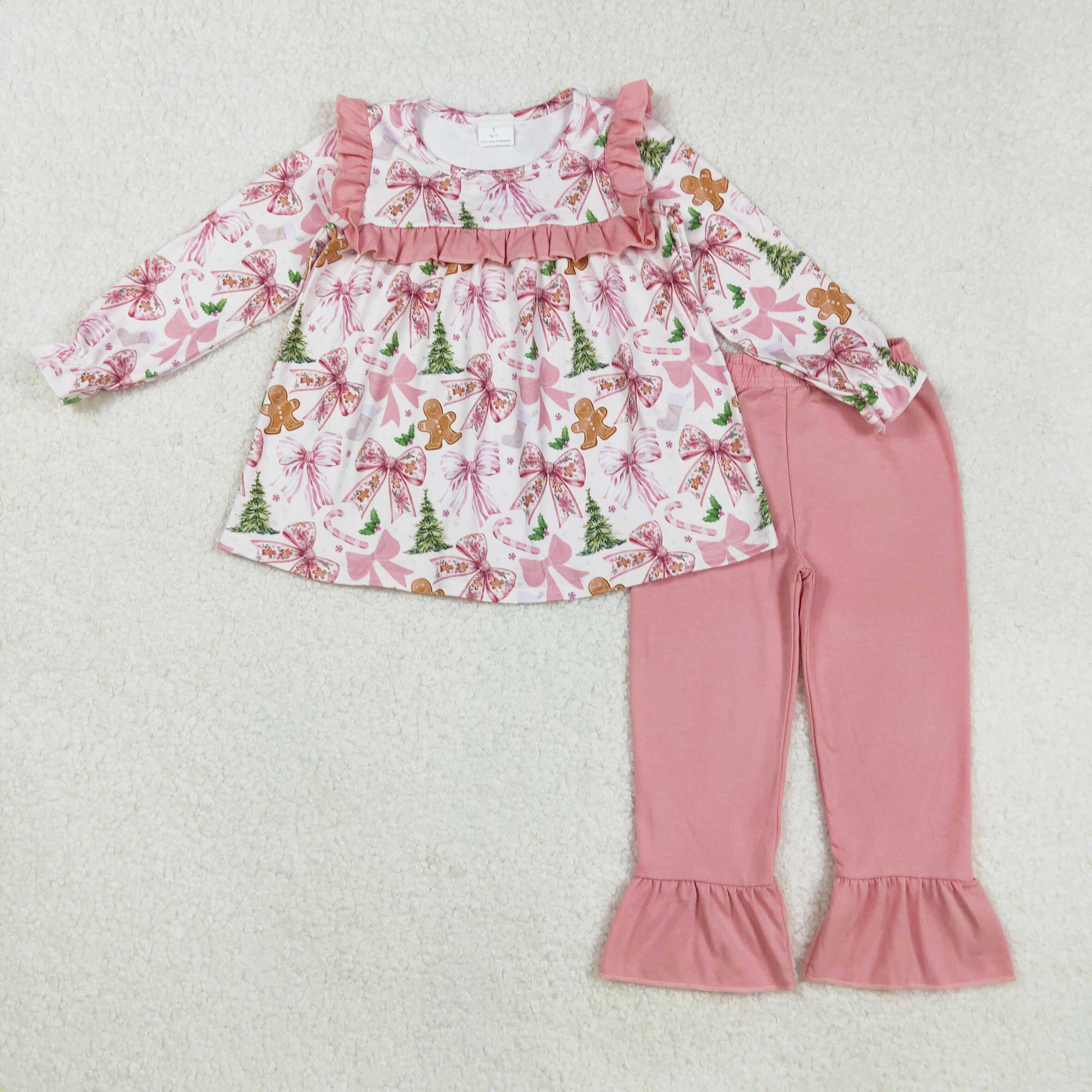 gingerbread bow coquette christmas girl pants set
