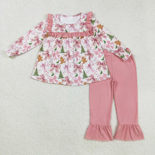 gingerbread bow coquette christmas girl pants set