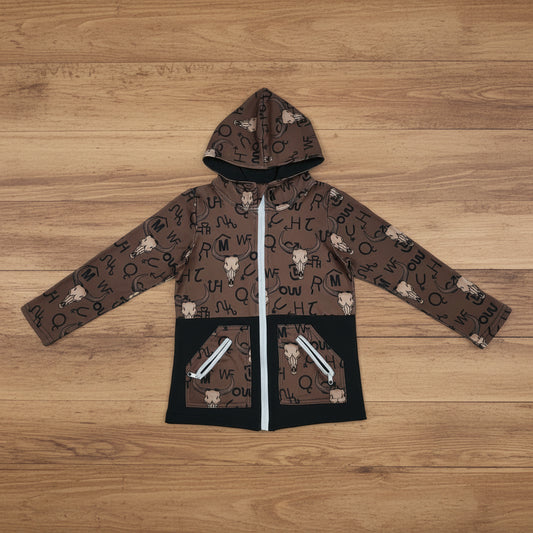 brown cattle cows zipper hoodie with pocket