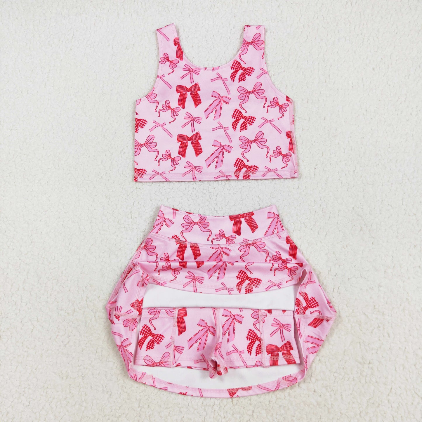 pink bow coquette athletic skirt set