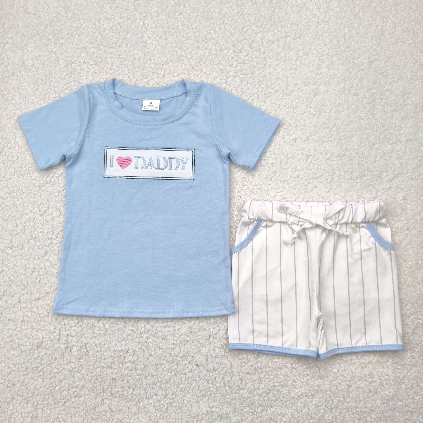 i love daddy embroidery shorts set