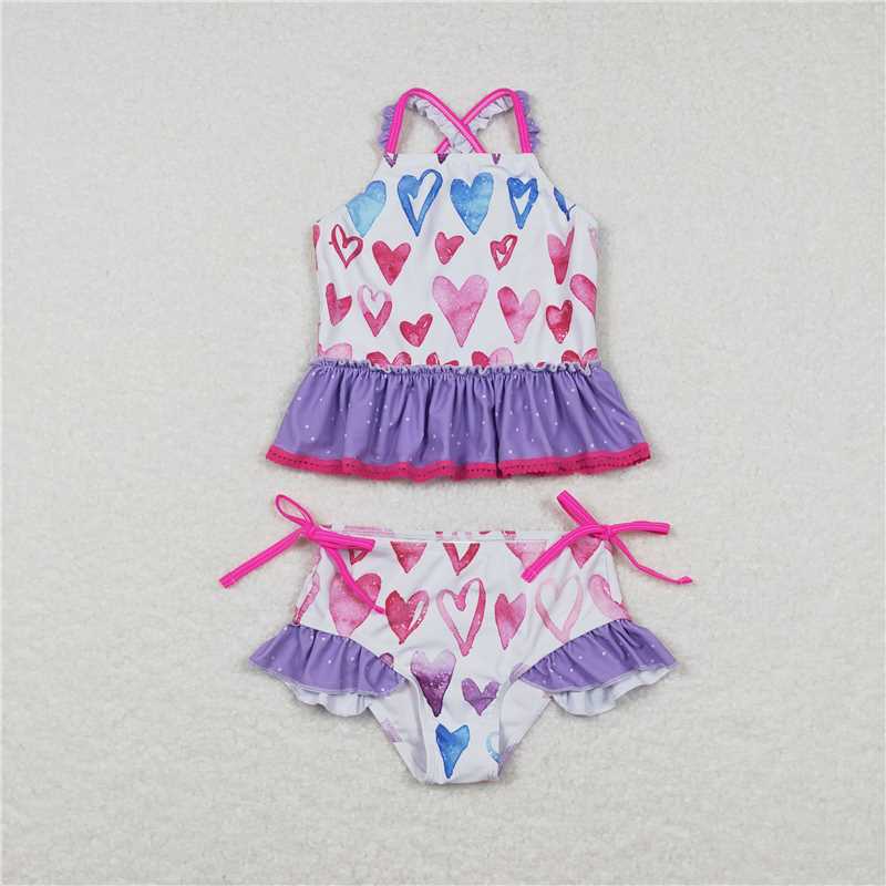 girl rainbow heart two piece swimsuit tankini swimwear