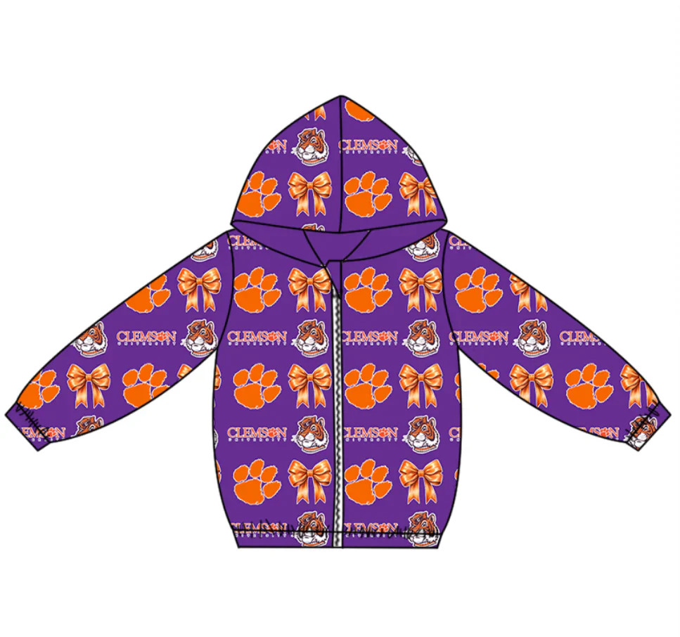 (Custom Design MOQ 5 Each Item)Team's Tinger Bows Print Girls Matching Clothes
