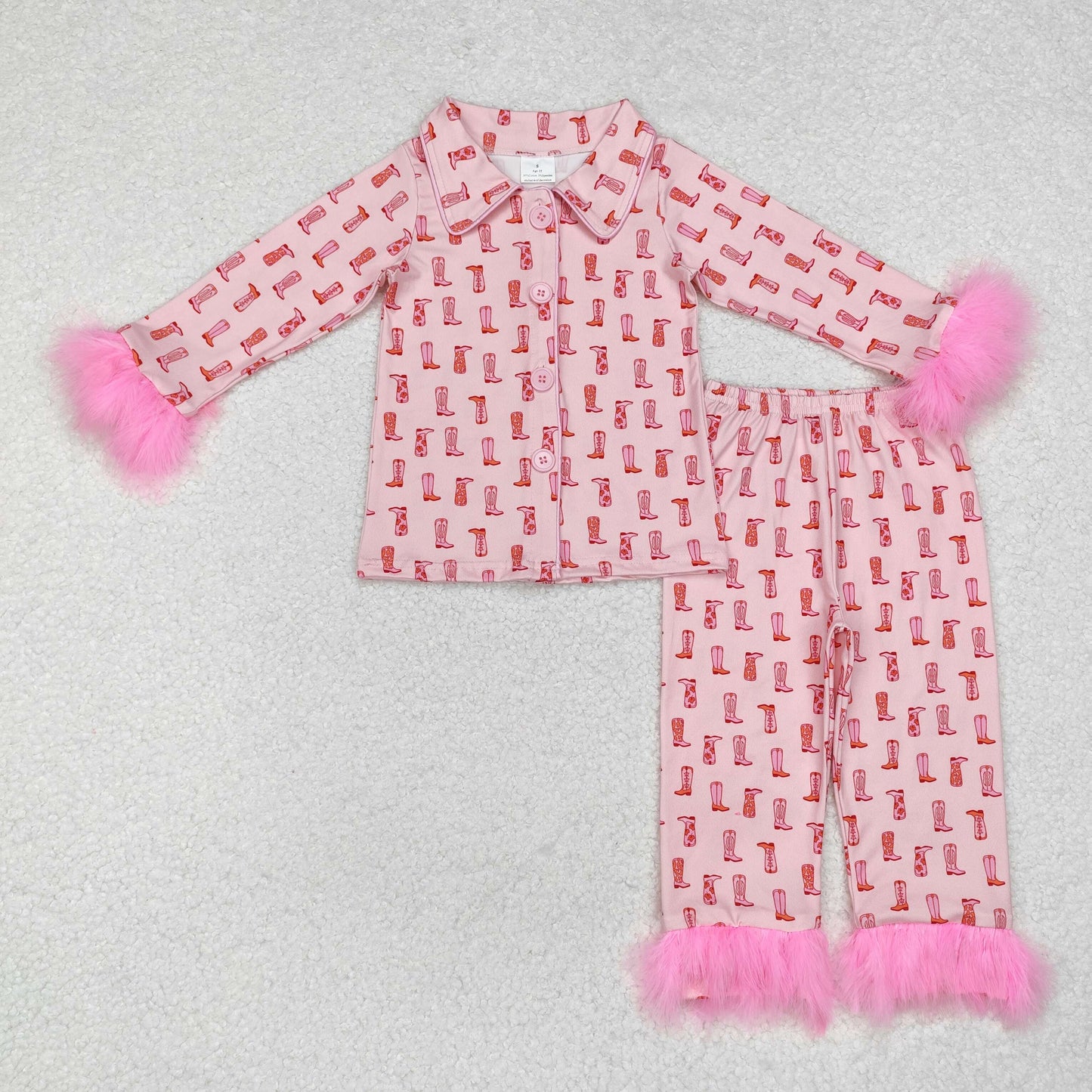 pink cowgirl boots button pajama set